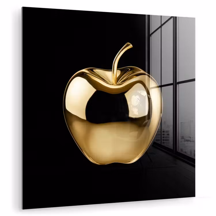 Glas schilderij - Appel - Goud - Chrome - Zwart — 1