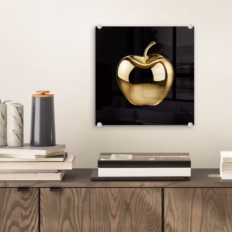 Glas schilderij - Appel - Goud - Chrome - Zwart — 2