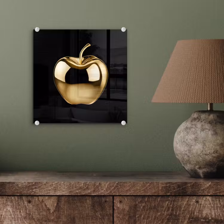 Glas schilderij - Appel - Goud - Chrome - Zwart — 4
