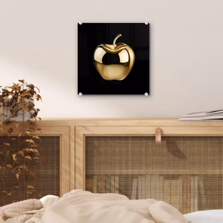 Glas schilderij - Appel - Goud - Chrome - Zwart — 5