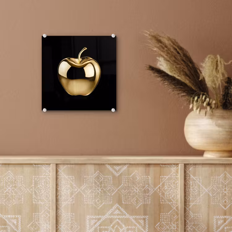 Glas schilderij - Appel - Goud - Chrome - Zwart — 6