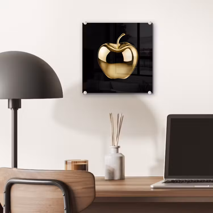 Glas schilderij - Appel - Goud - Chrome - Zwart — 7