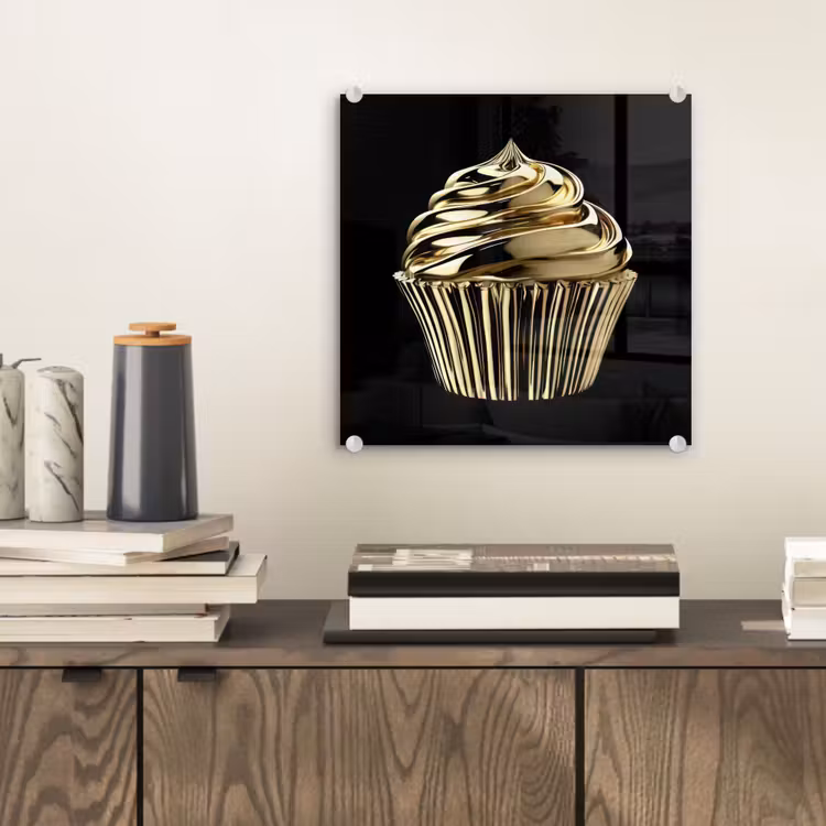 Glas schilderij - Cupcake - Eten - Goud - Zwart — 2