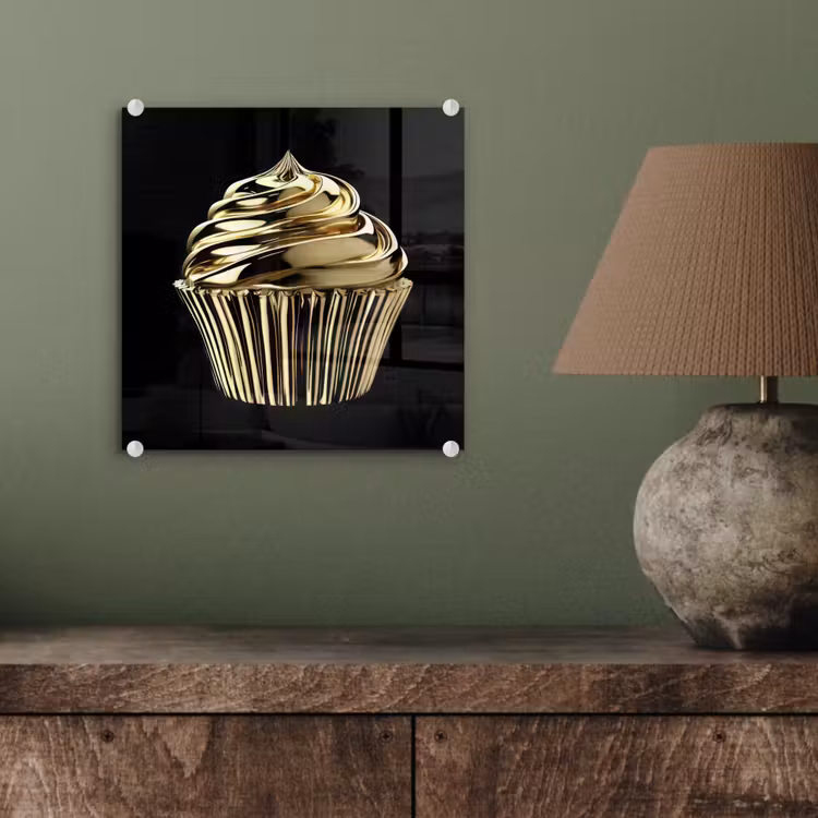 Glas schilderij - Cupcake - Eten - Goud - Zwart — 4