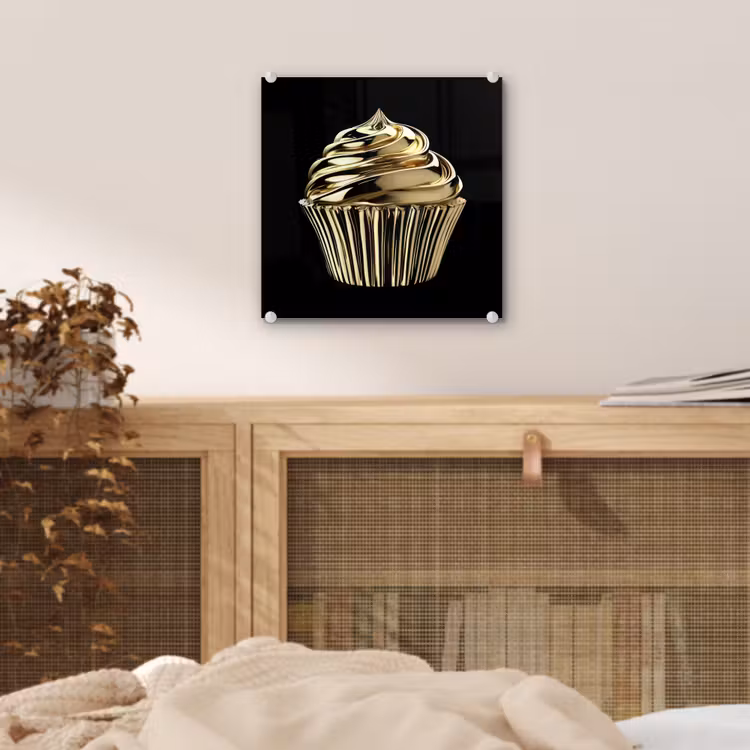 Glas schilderij - Cupcake - Eten - Goud - Zwart — 5