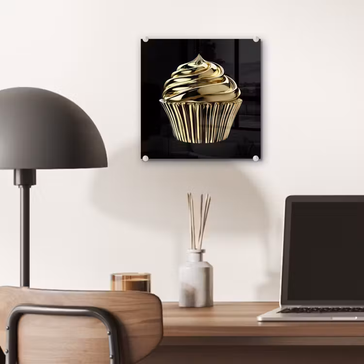 Glas schilderij - Cupcake - Eten - Goud - Zwart — 7