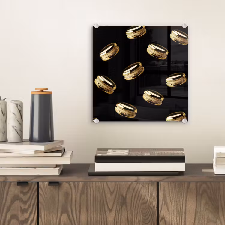 Glas schilderij - Macarons - Patroon - Goud - Zwart — 2