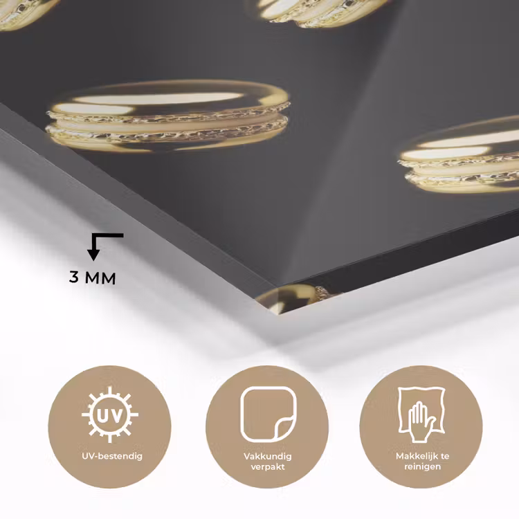 Glas schilderij - Macarons - Patroon - Goud - Zwart — 3