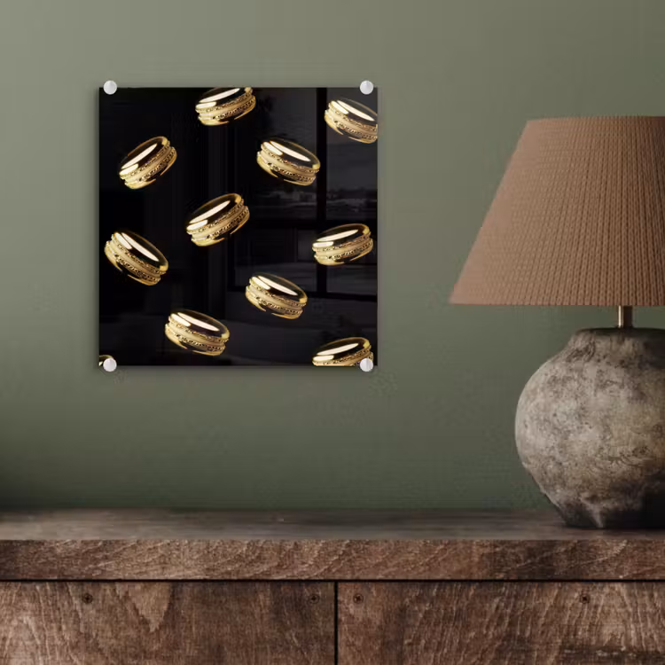 Glas schilderij - Macarons - Patroon - Goud - Zwart — 4