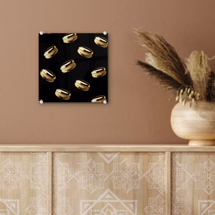 Glas schilderij - Macarons - Patroon - Goud - Zwart — 6