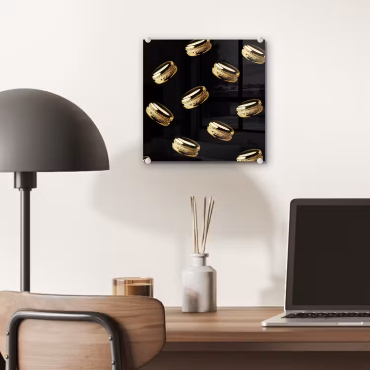 Glas schilderij - Macarons - Patroon - Goud - Zwart — 7