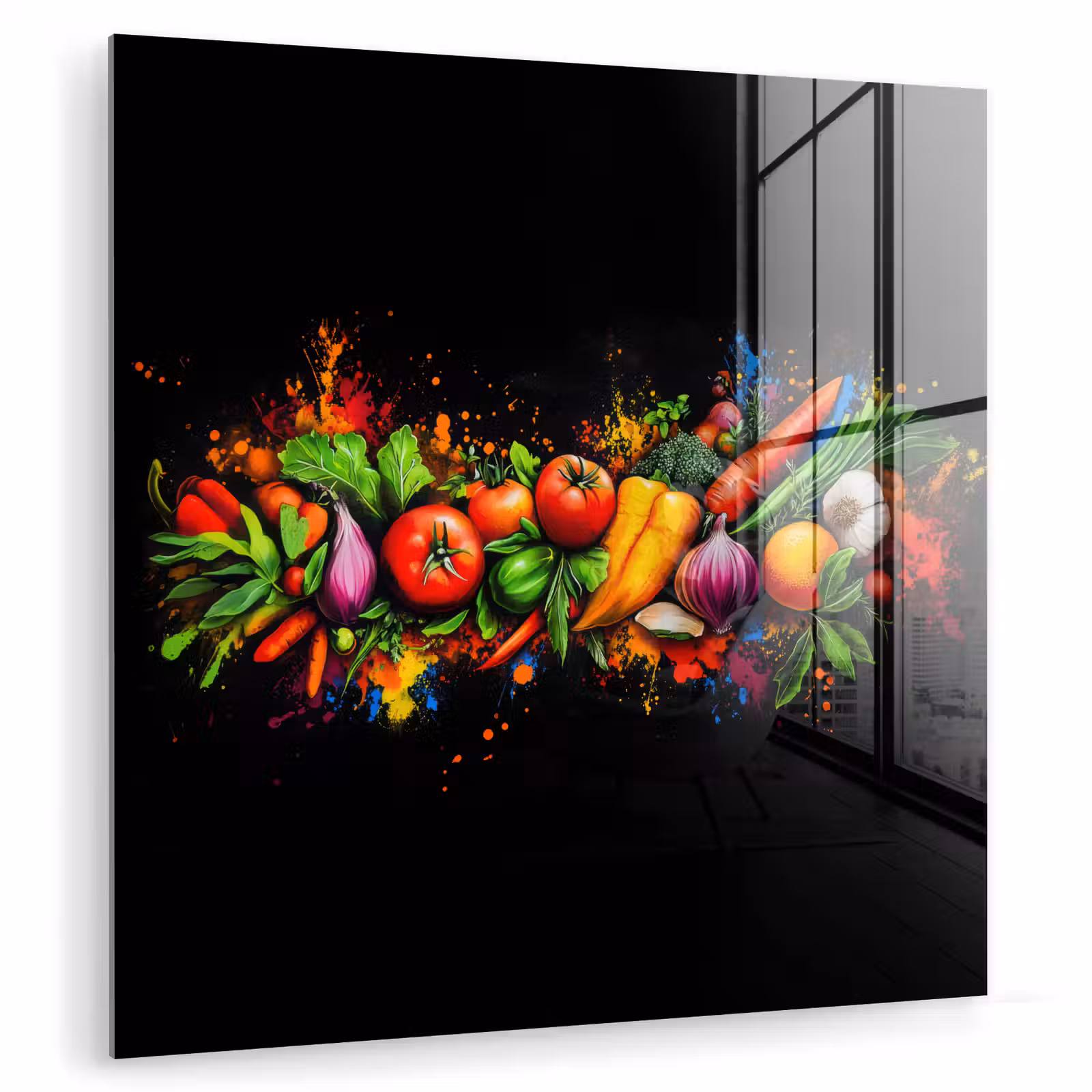 Glas schilderij - Groente - Eten - Kruiden - Graffiti - Koken — 1
