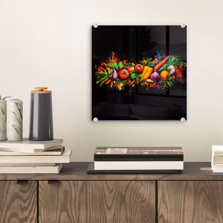 Glas schilderij - Groente - Eten - Kruiden - Graffiti - Koken — 2