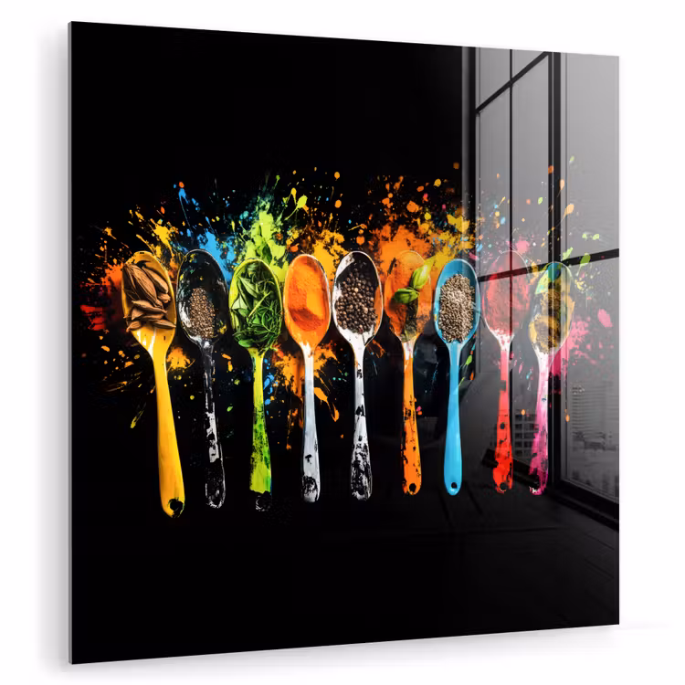 Glas schilderij - Lepels - Kruiden - Modern - Graffiti - Verf - Kleurrijk — 1