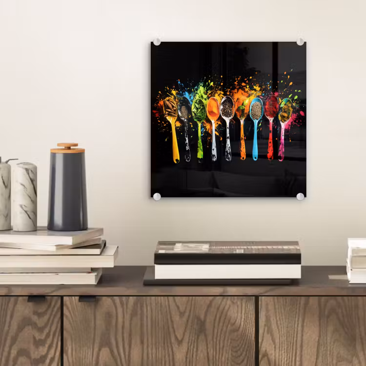 Glas schilderij - Lepels - Kruiden - Modern - Graffiti - Verf - Kleurrijk — 2