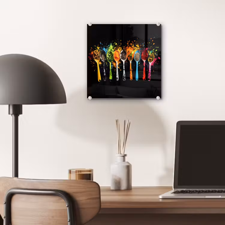 Glas schilderij - Lepels - Kruiden - Modern - Graffiti - Verf - Kleurrijk — 7