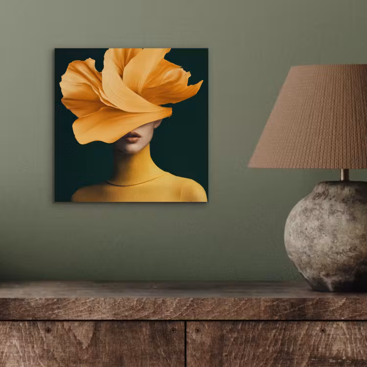 Aluminium schilderij - Vrouw - Hoed - Geel — 3