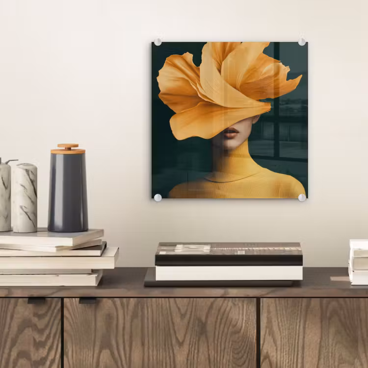 Glas schilderij - Vrouw - Hoed - Geel — 2