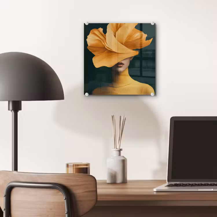 Glas schilderij - Vrouw - Hoed - Geel — 7