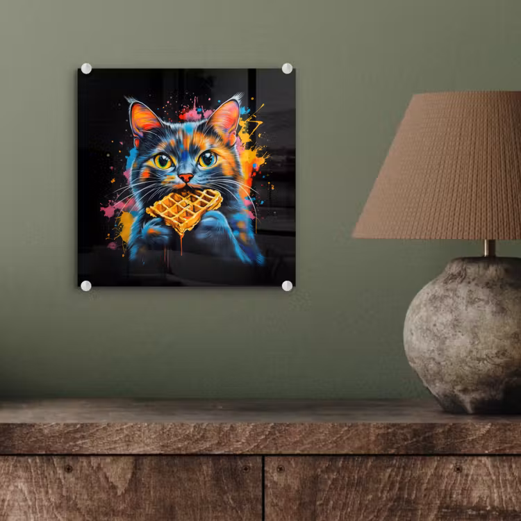 Glas schilderij - Kat - Graffiti - Kleurrijk - Wafel - Eten — 4