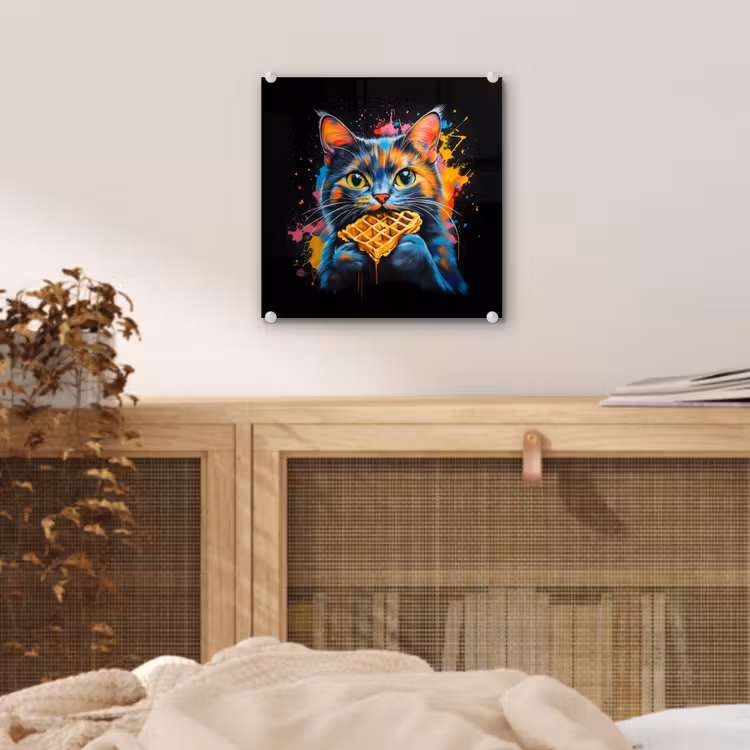 Glas schilderij - Kat - Graffiti - Kleurrijk - Wafel - Eten — 5