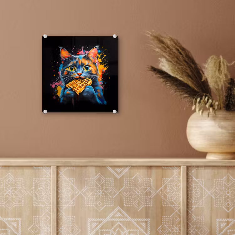 Glas schilderij - Kat - Graffiti - Kleurrijk - Wafel - Eten — 6