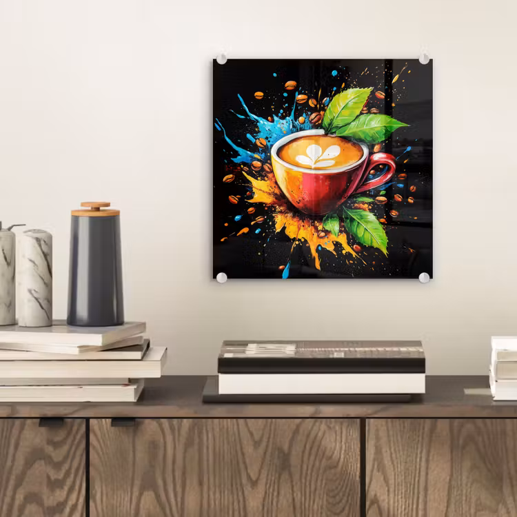 Glas schilderij - Koffie - Graffiti - Drinken - Abstract — 2