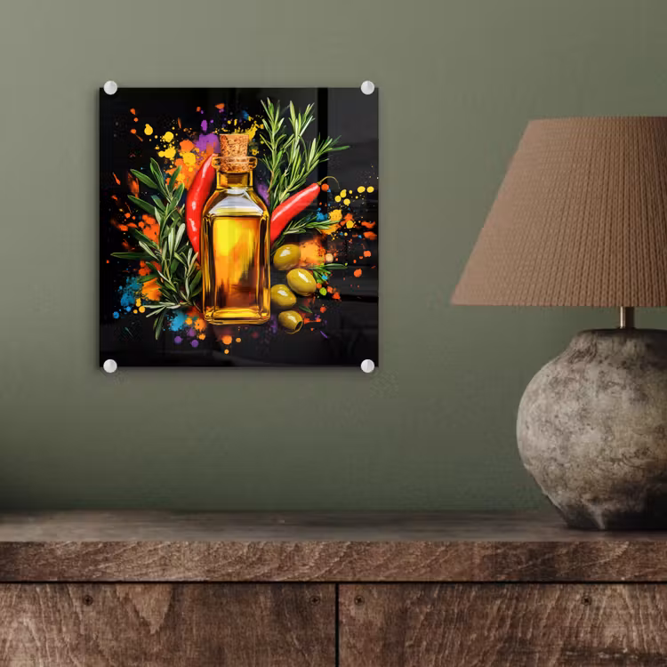 Glas schilderij - Olijfolie met Rozemarijn en Pepers — 4