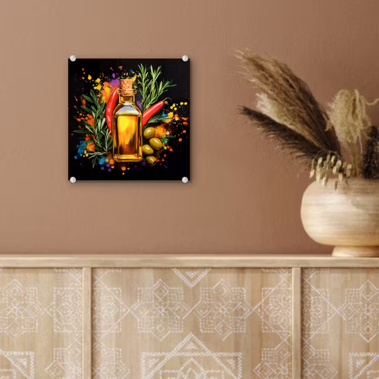 Glas schilderij - Olijfolie met Rozemarijn en Pepers — 6