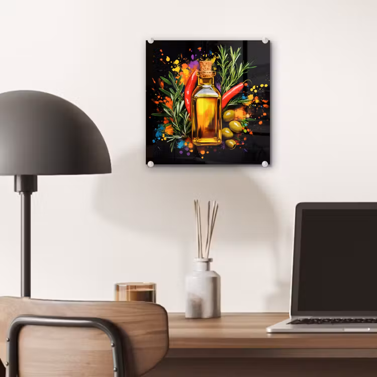 Glas schilderij - Olijfolie met Rozemarijn en Pepers — 7