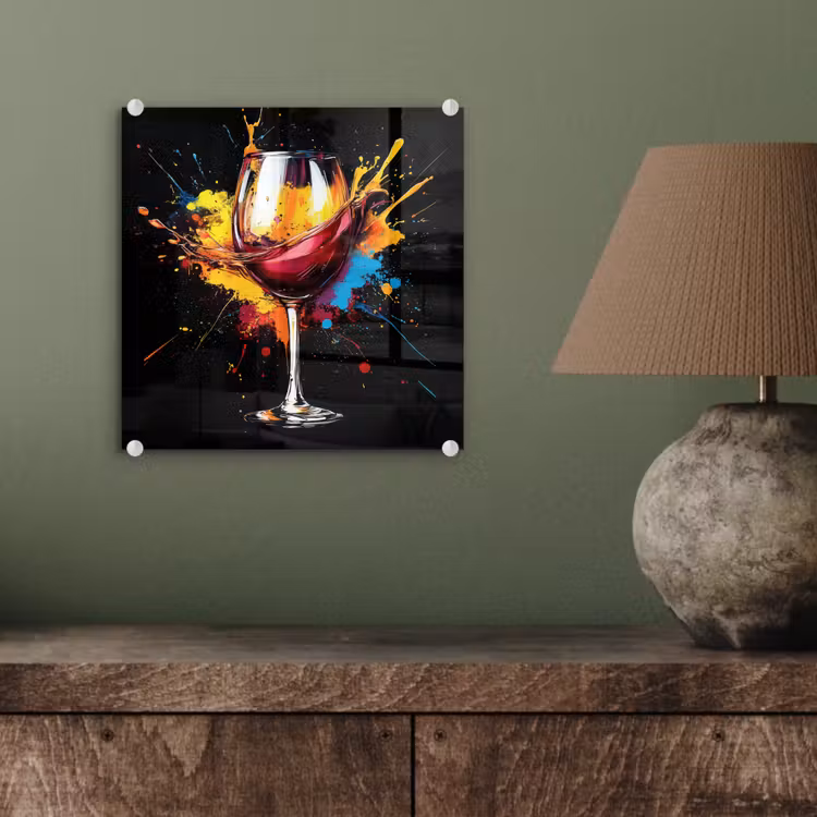 Glas schilderij - Wijnglas met Verfspetters — 4