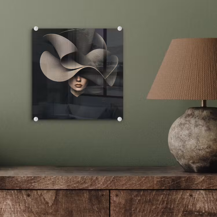 Glas schilderij - Zwarte - Hoed - Vrouw — 4
