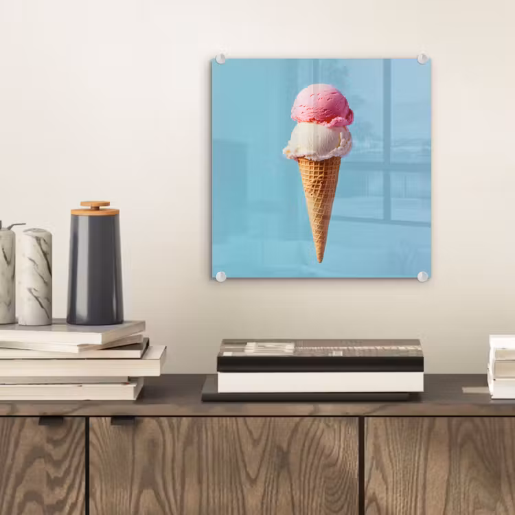 Glas schilderij - Bolletjes - Schepijs - Hoorntje - Blauw — 2