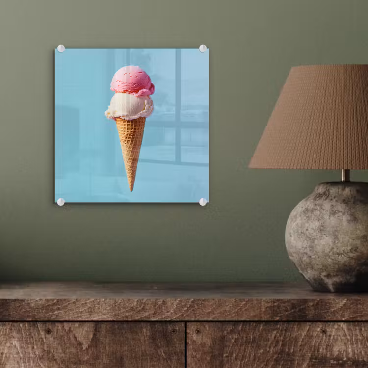 Glas schilderij - Bolletjes - Schepijs - Hoorntje - Blauw — 4