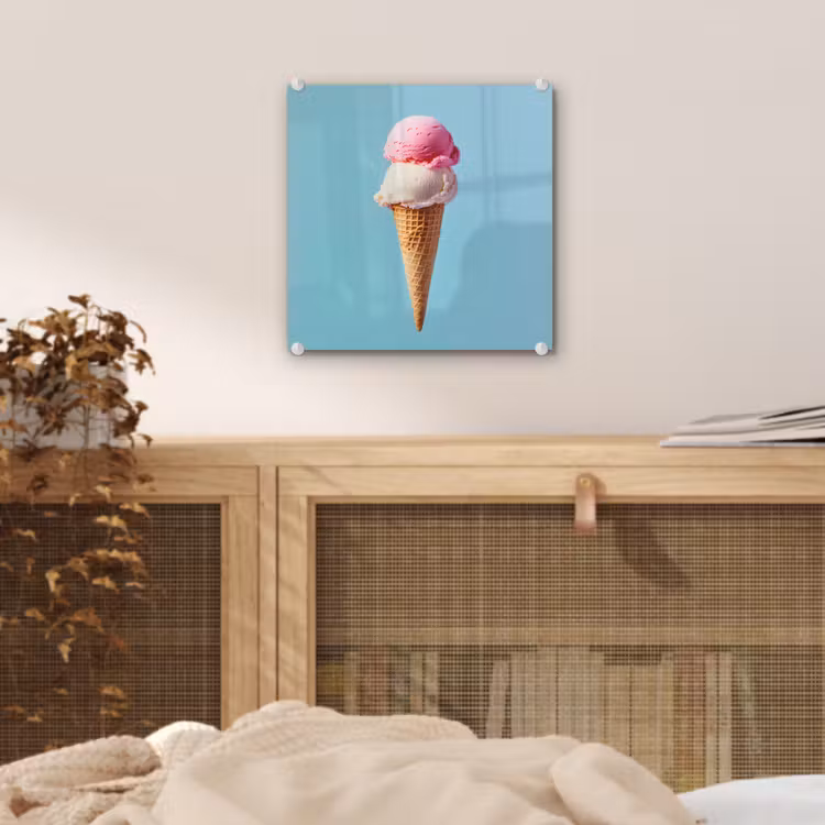 Glas schilderij - Bolletjes - Schepijs - Hoorntje - Blauw — 5