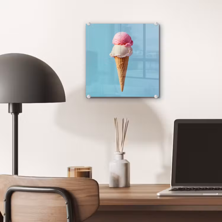 Glas schilderij - Bolletjes - Schepijs - Hoorntje - Blauw — 7