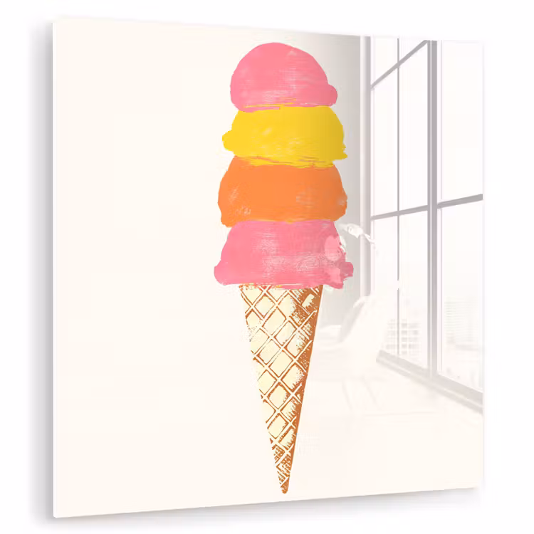 Glas schilderij - Schepijs - Hoorntje - Illustratie - Minimalistisch — 1