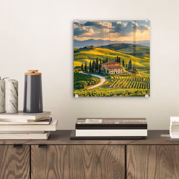 Glas schilderij - Toscane - Landschap - Wijngaarden — 2