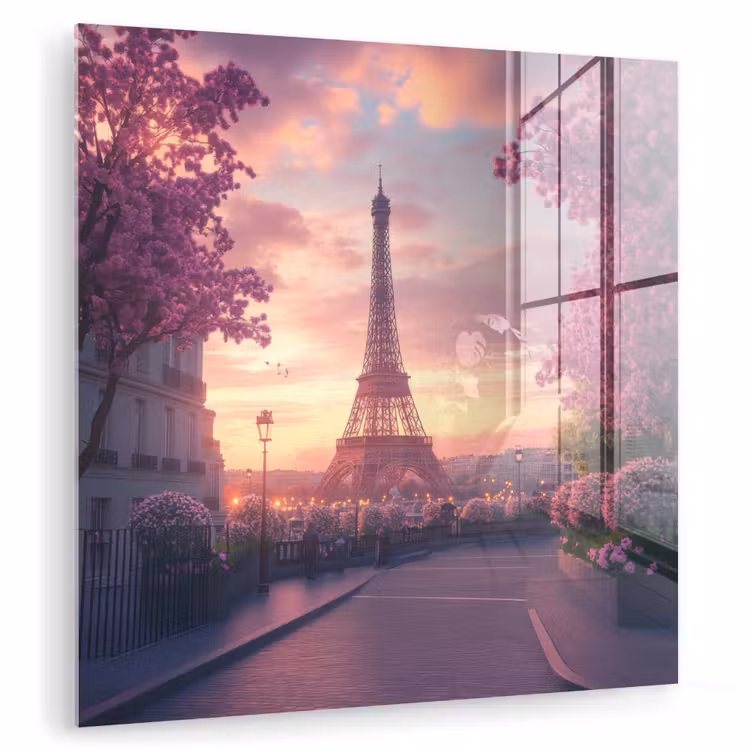 Glas schilderij - Eiffeltoren - Parijs - Roze — 1