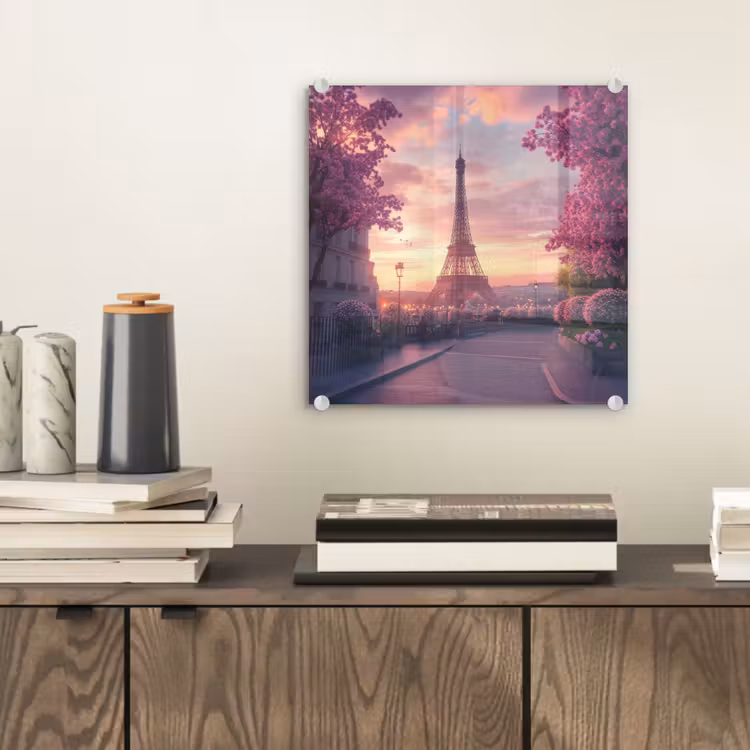 Glas schilderij - Eiffeltoren - Parijs - Roze — 2