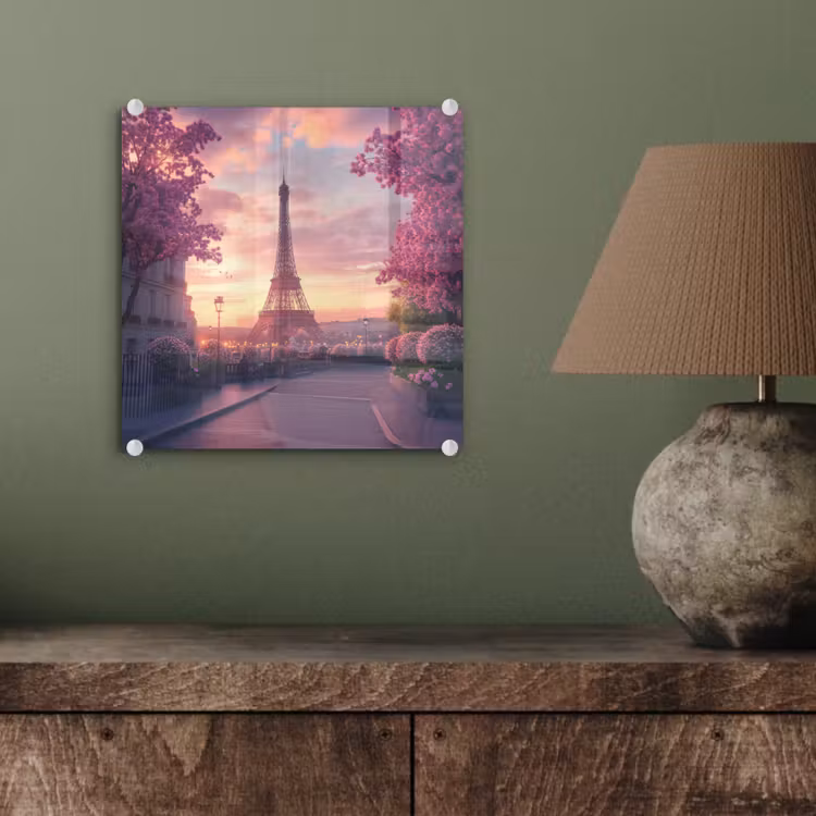 Glas schilderij - Eiffeltoren - Parijs - Roze — 4