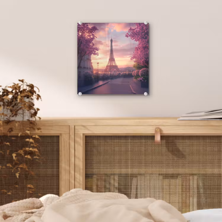 Glas schilderij - Eiffeltoren - Parijs - Roze — 5