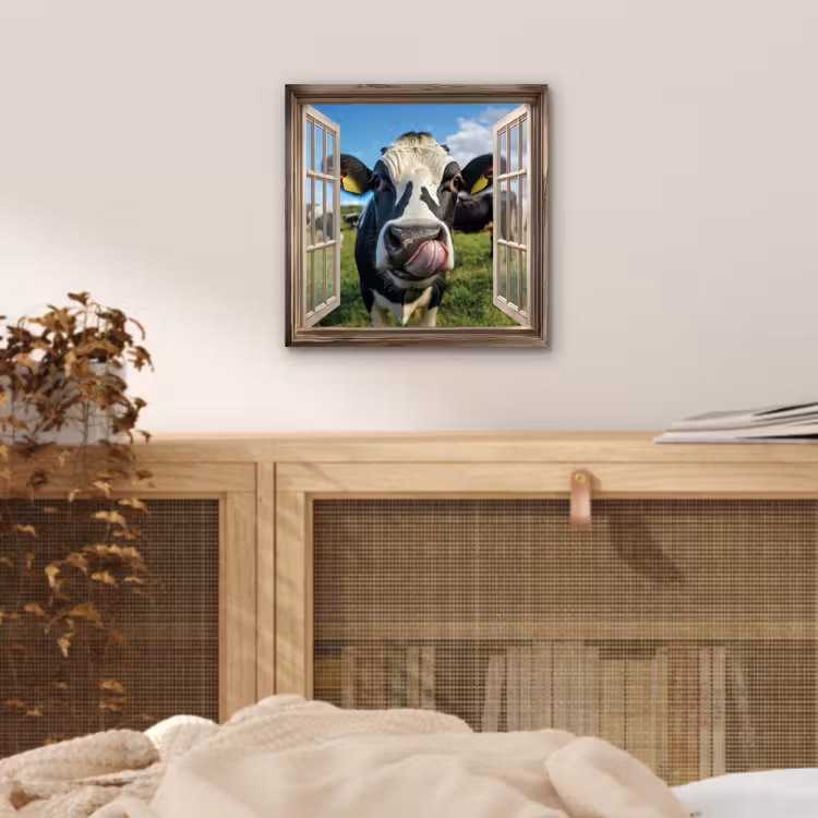 Aluminium schilderij - Doorkijk - Koe - Weiland - Dieren - Natuur — 4