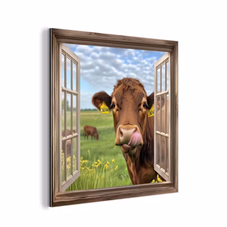 Aluminium schilderij - Doorkijk - Koe - Weiland - Landschap - Dieren — 1