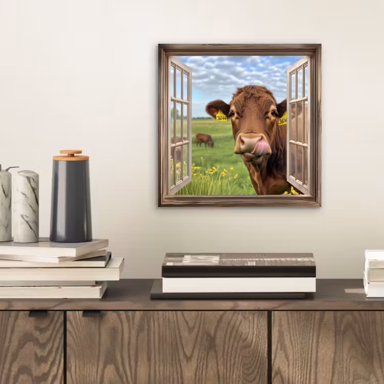 Aluminium schilderij - Doorkijk - Koe - Weiland - Landschap - Dieren — 2