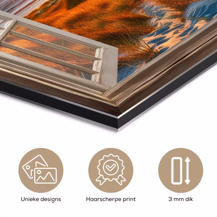 Aluminium schilderij - Doorkijk - Raam - Vuurtoren - Zonsondergang - Strand — 7