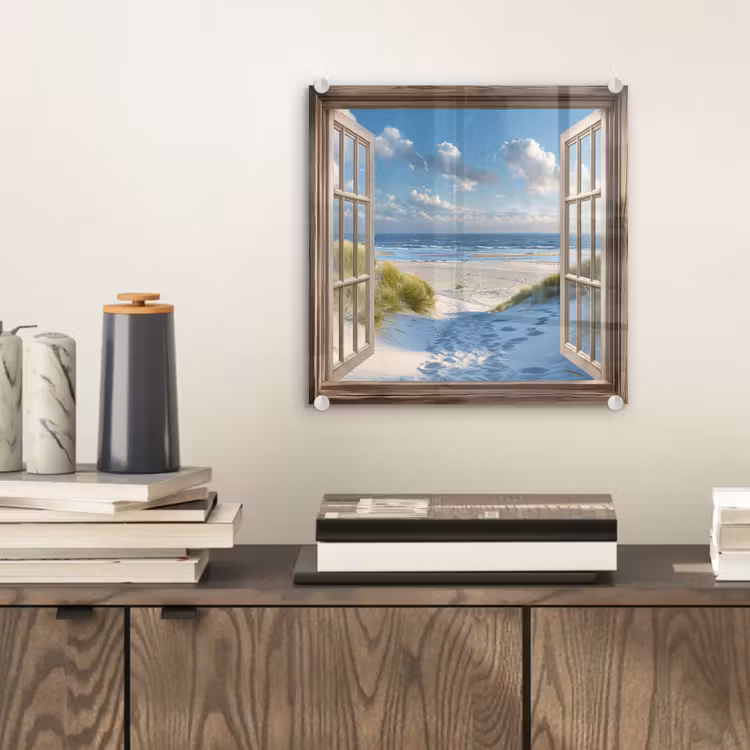 Glas schilderij - Doorkijk - Strand - Raam - Duinen - Zee — 2