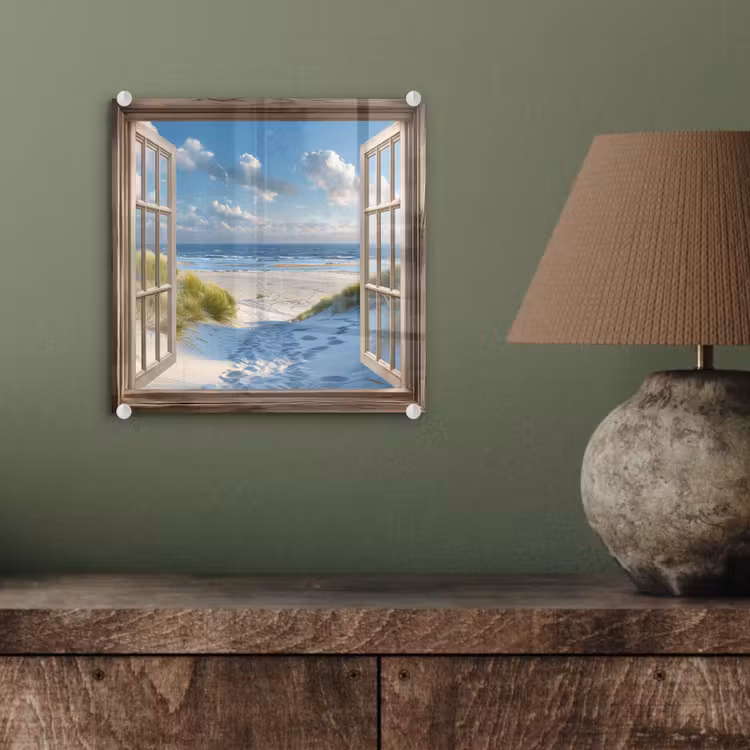 Glas schilderij - Doorkijk - Strand - Raam - Duinen - Zee — 4