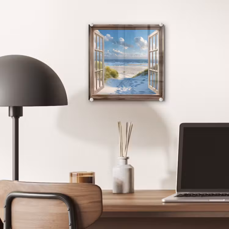 Glas schilderij - Doorkijk - Strand - Raam - Duinen - Zee — 7