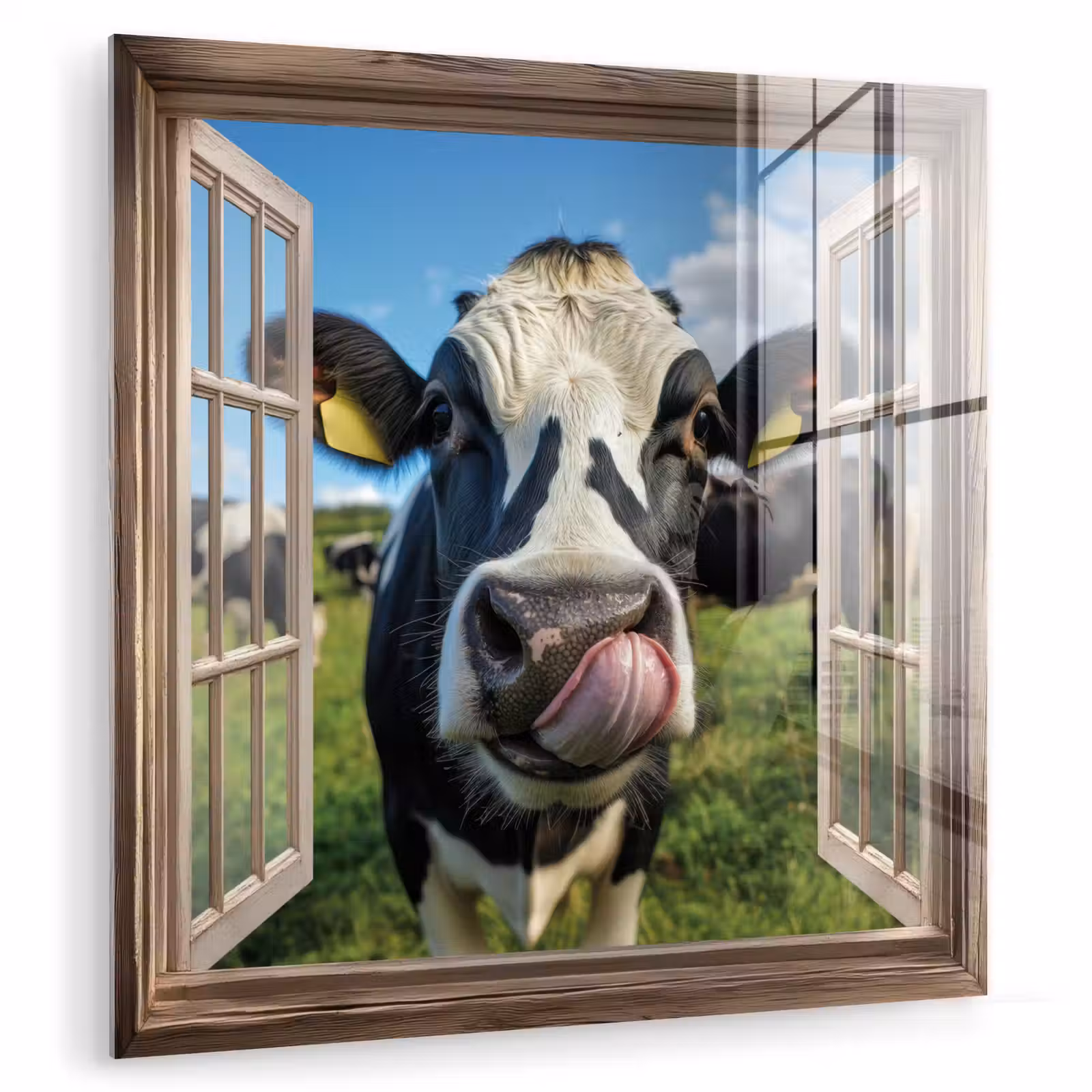 Glas schilderij - Doorkijk - Koe - Weiland - Dieren - Natuur — 1
